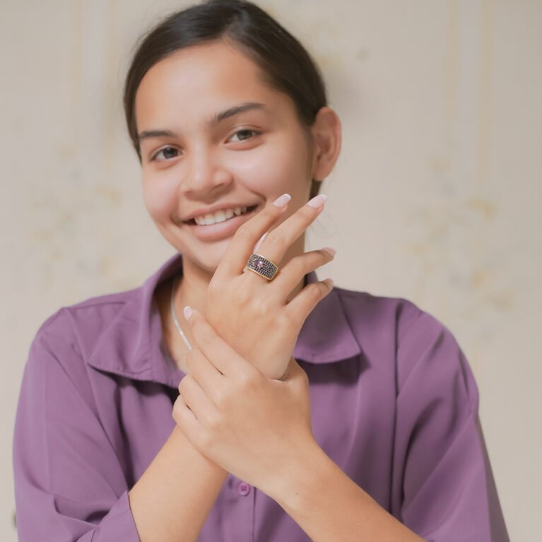 Blue Sapphire Handmade 925 Sterling Silver Gold Plated Ring .