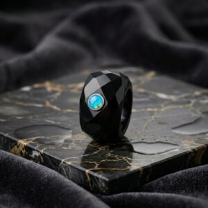 Black Onyx With Opal Handmade 925 Sterling Silver Ring .