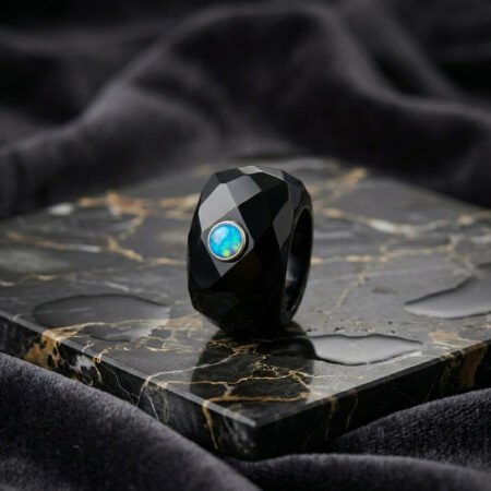 Black Onyx With Opal Handmade 925 Sterling Silver Ring .