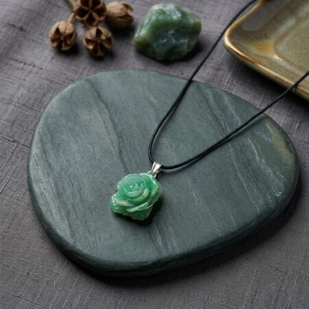 Green Aventurine hand carved Rose Shape Necklaces : handmade silver jewelry