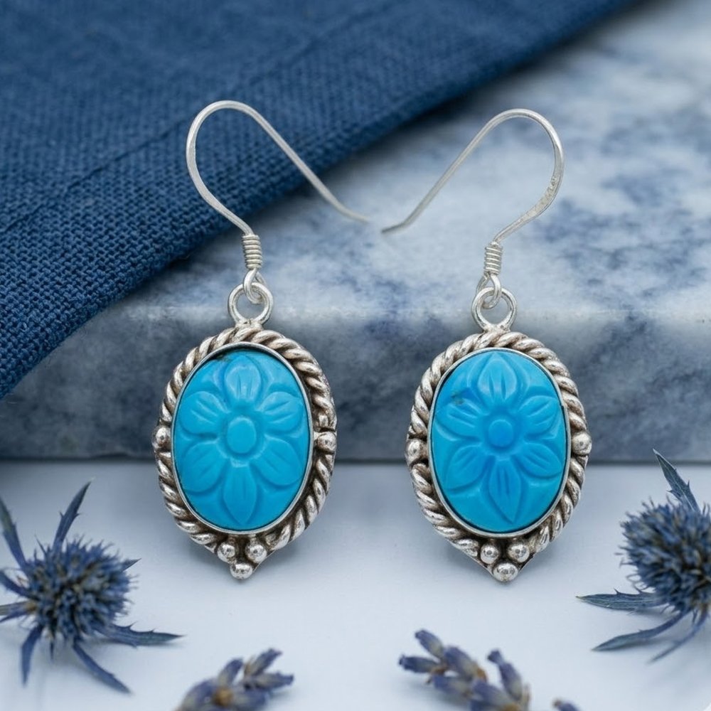 Turquoise Handmade 925 Silver Dangle Drop Earring .