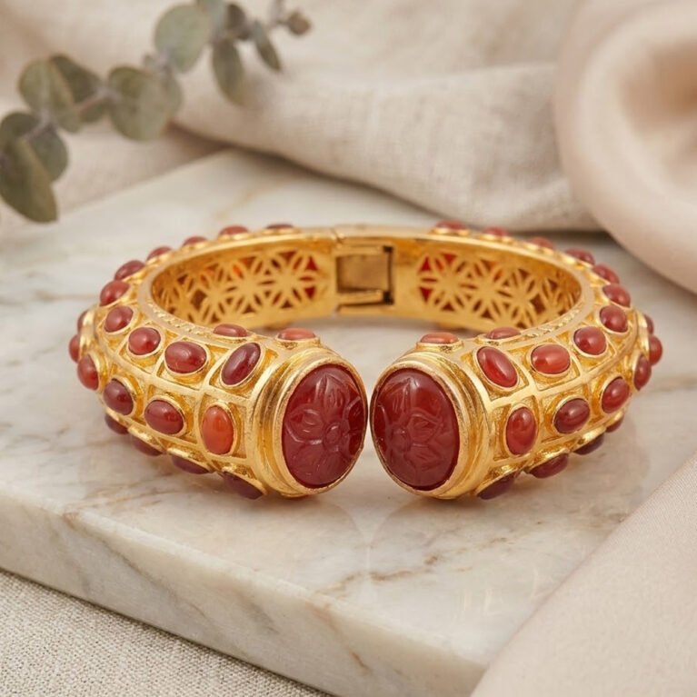 Red carnelian Gold plated Bangle : 925 sterling silver jewelry , handmade bangle