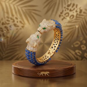 Lapis Lazuli Tiger head bangle : 925 sterling silver gold plated jewelry