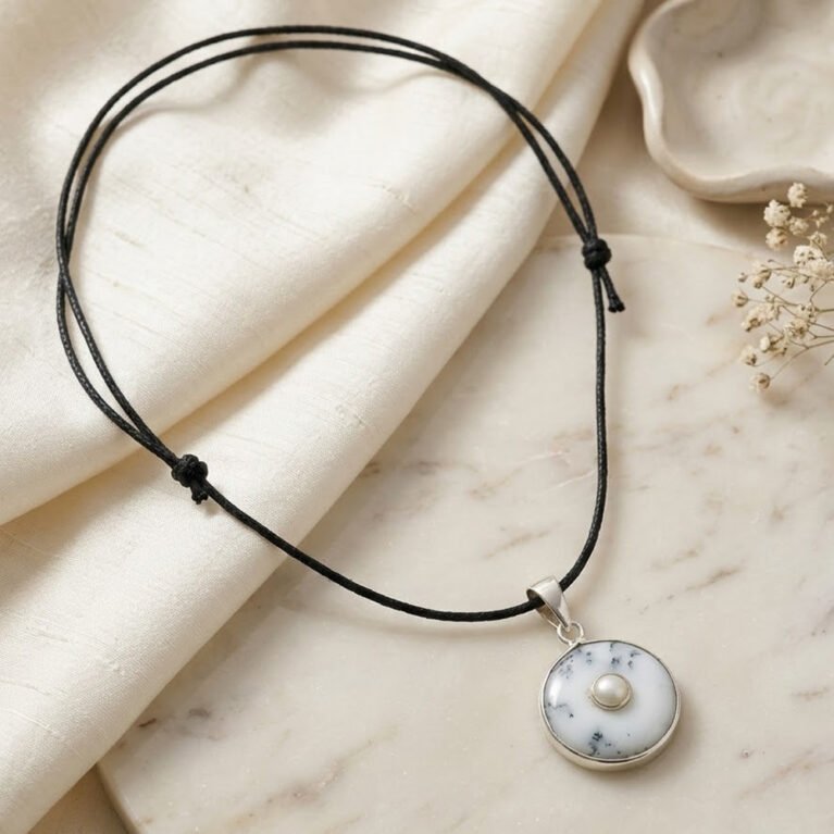 Dendrite opal  pendant Necklace, 925 silver jewelry