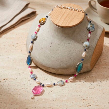 Bohemian necklace : Multi stone jewelry , 925 sterling silver jewelry