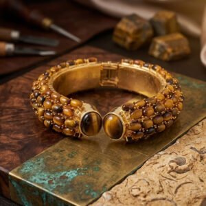 Tiger eye Gold Plated Bangle : 925 sterling silver jewelry