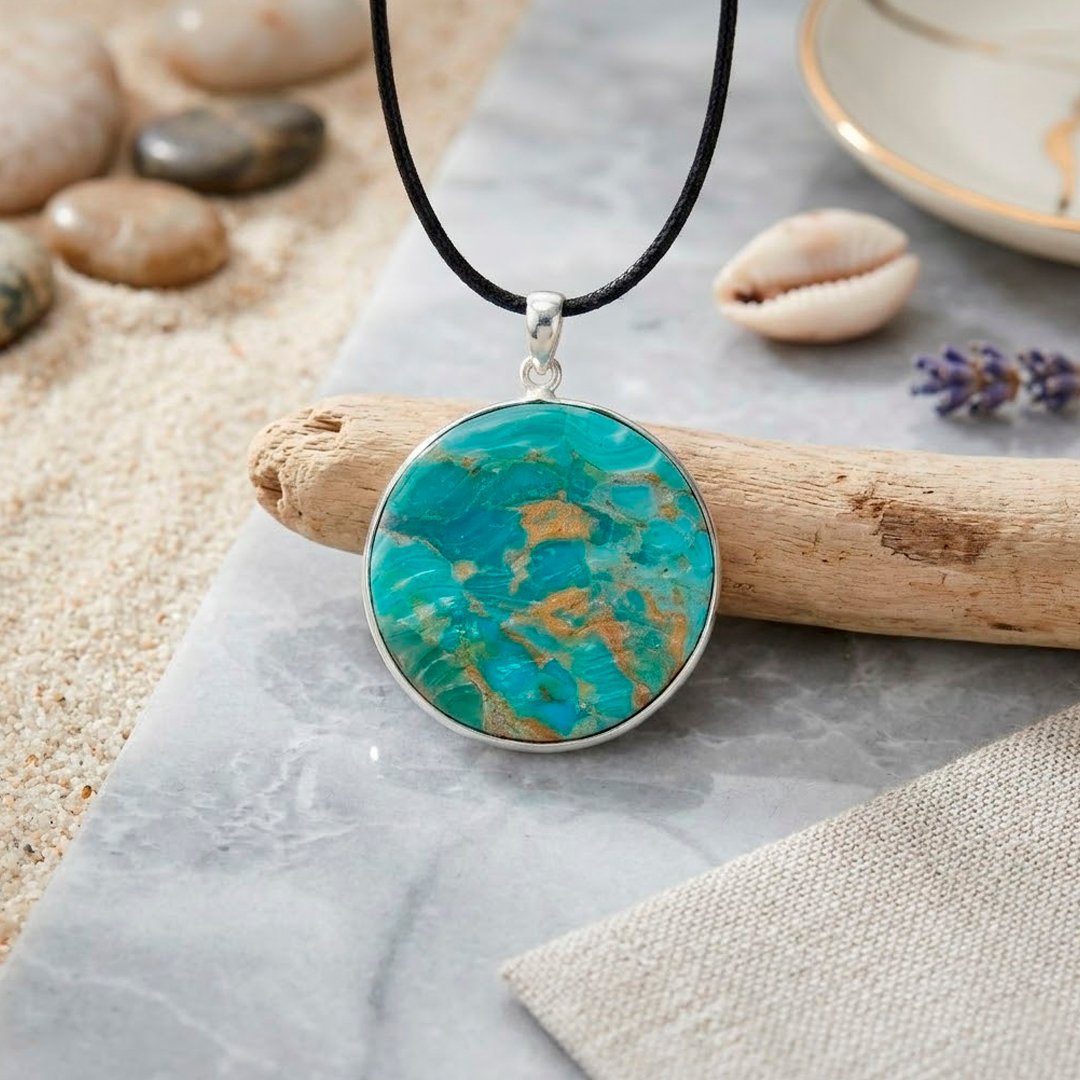 Turquoise Round Pendant Necklace : 925 sterling silver jewelry