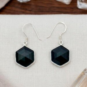 Black Onyx Vintage Earrings , 925 sterling silver