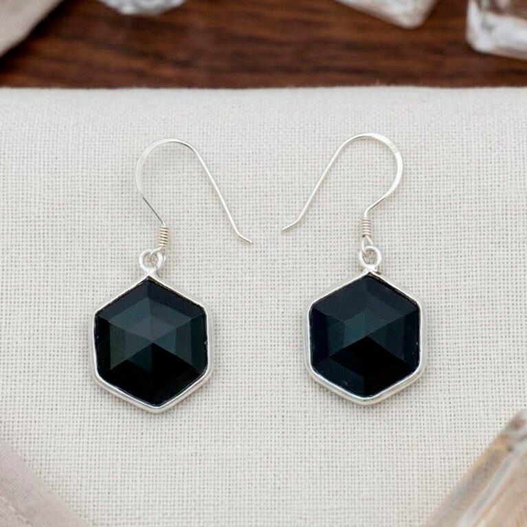 Black Onyx Vintage Earrings , 925 sterling silver
