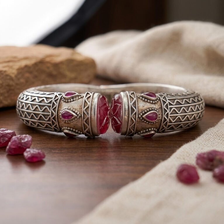 Pink Tourmaline Handmade 925 Sterling Silver Bangle .