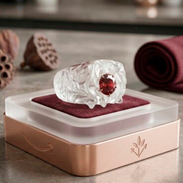 Hand carved Crystal and Ruby gemstone Ring