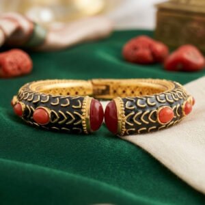 Red carnelian enamel bangle : gold plated jewelry , boho Bangle