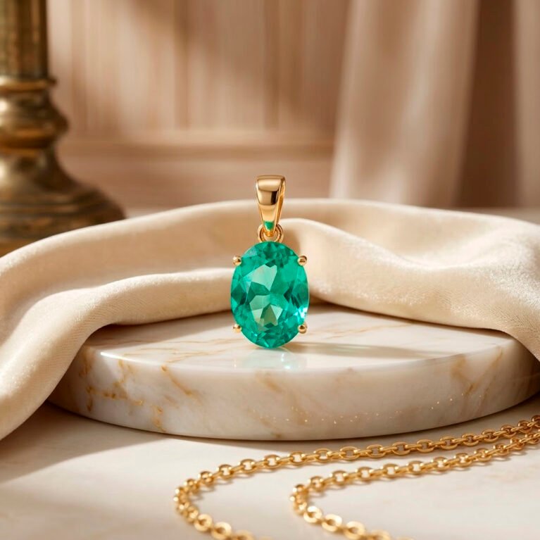 Emerald Gemstone Ethnic Pendant , gold plated jewelry