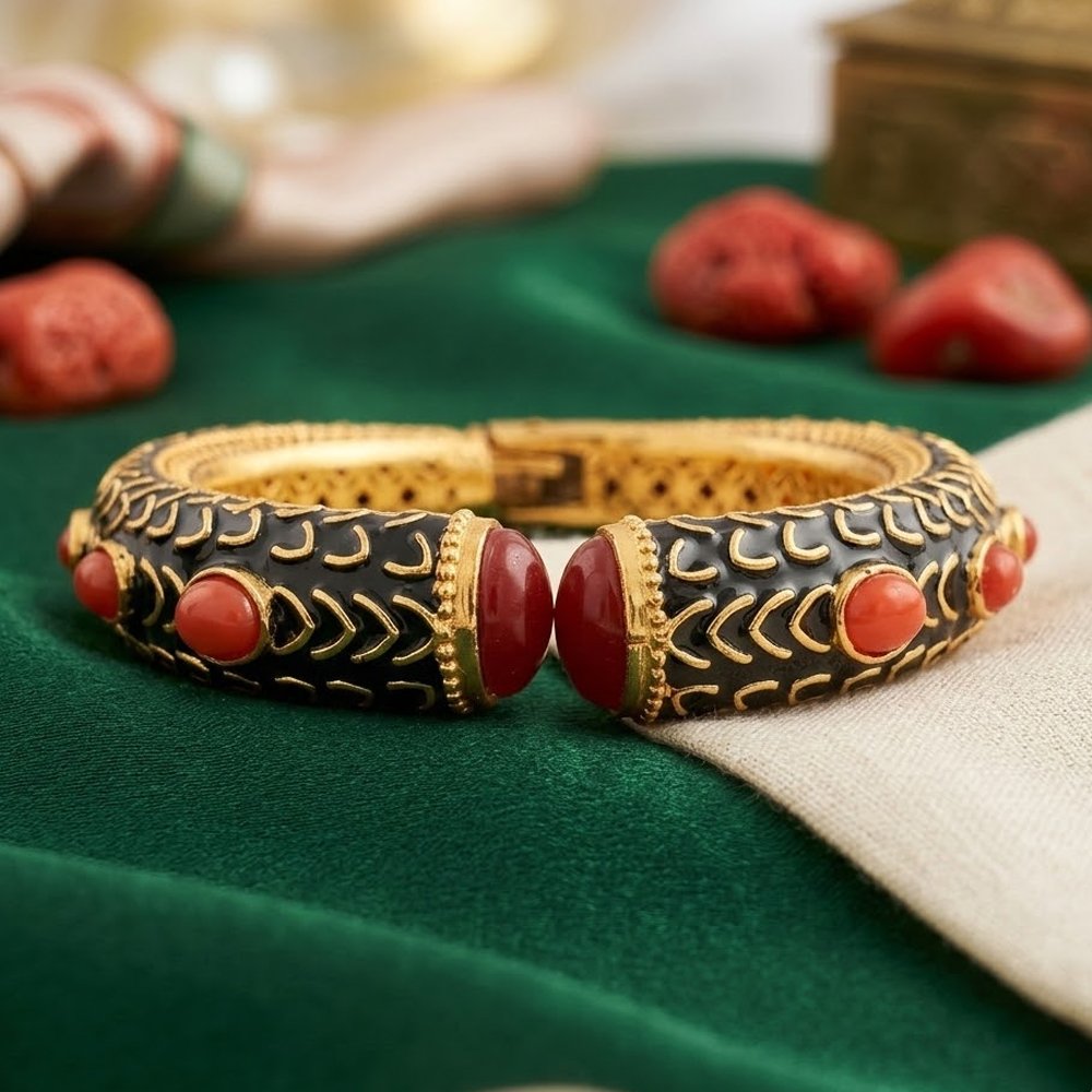 Red carnelian enamel bangle : gold plated jewelry , boho Bangle