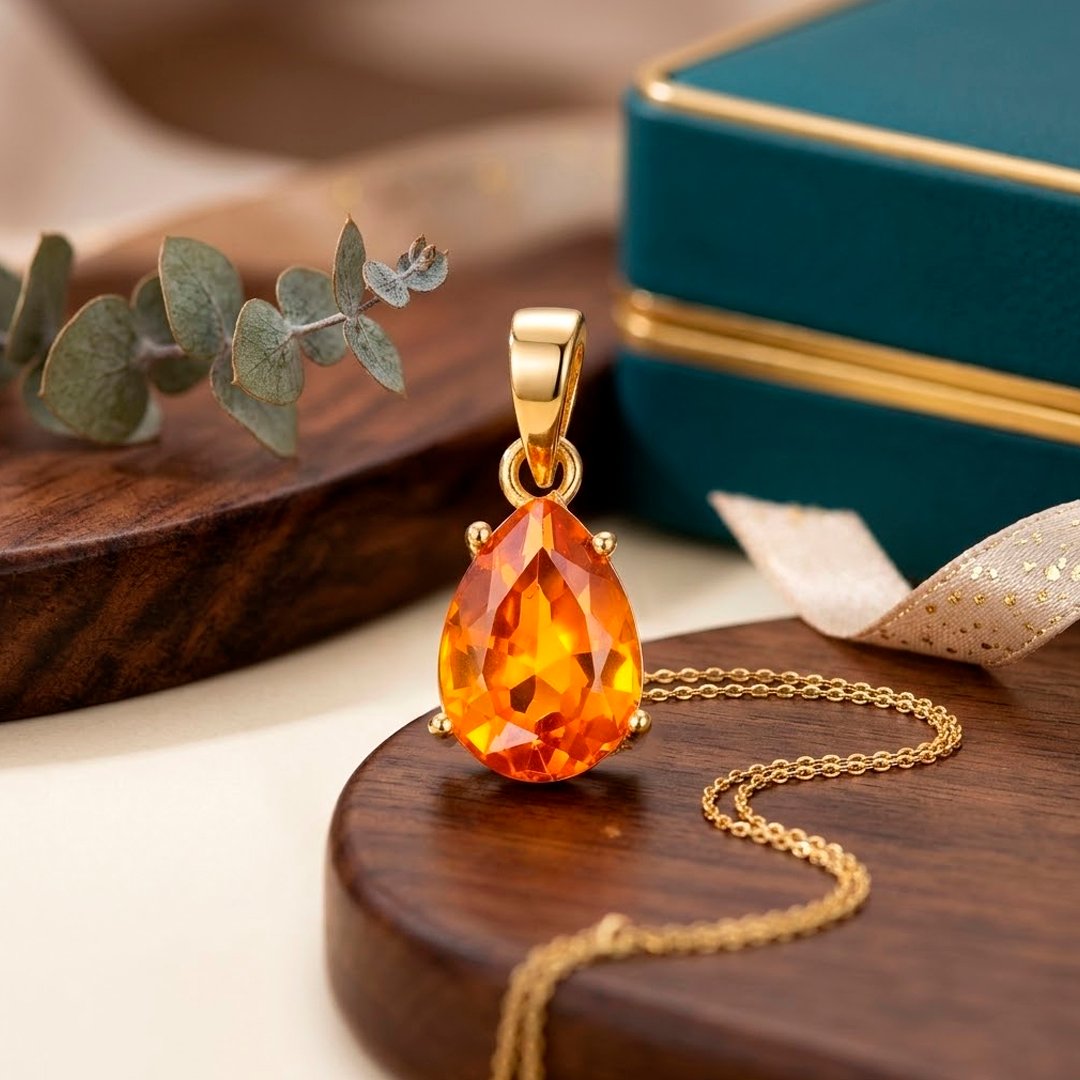 Orange Sapphire Pendant , Gold plated silver jewelry