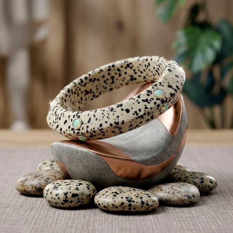 Dalmatian & Moonstone Gemstone Bangle