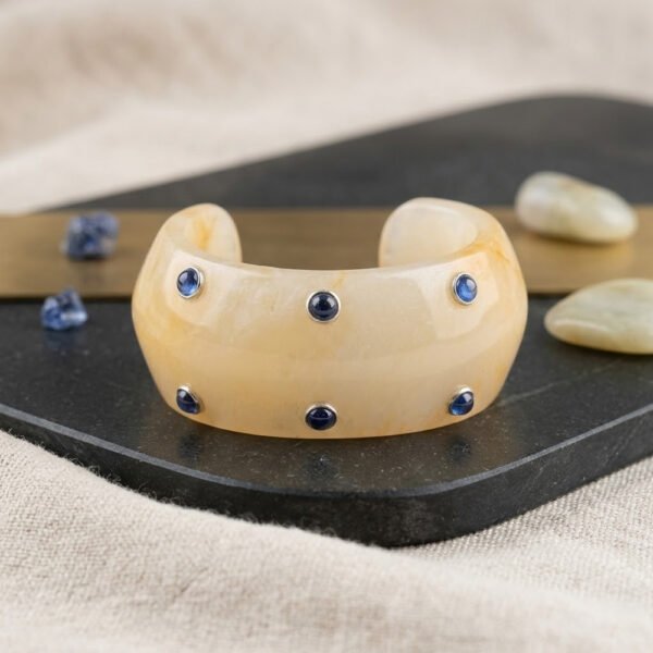 Yellow Aventurine & Blue Sapphire Cuff Bangle