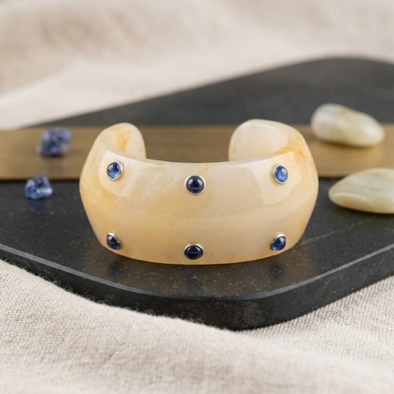 Yellow Aventurine & Blue Sapphire Cuff Bangle
