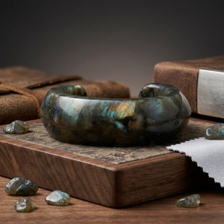 Labradorite Cuff Bangle with Iridescent Flash
