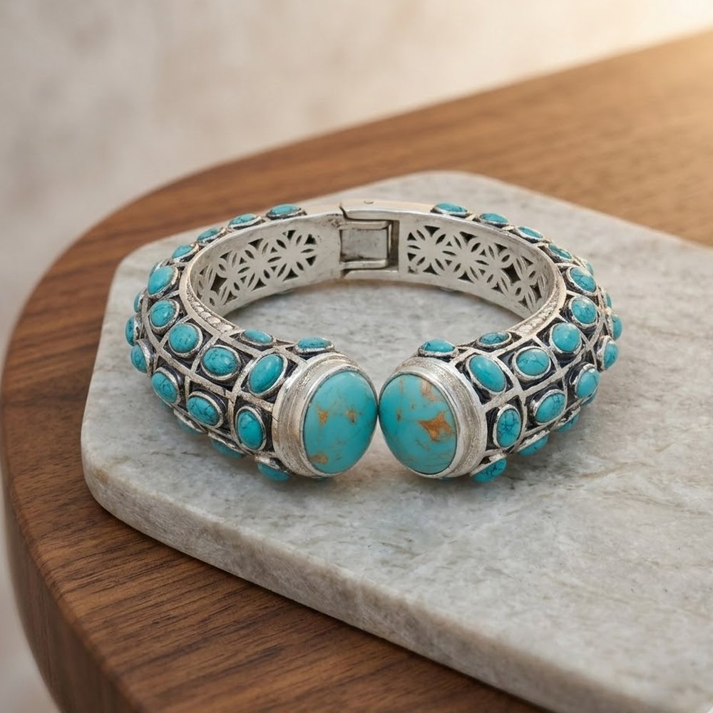 turquoise Handmade 925 Sterling Silver Bangle .