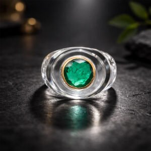 Crystal Quartz Hand Carved Gold Plated 925 Silver Gemstone Ring .