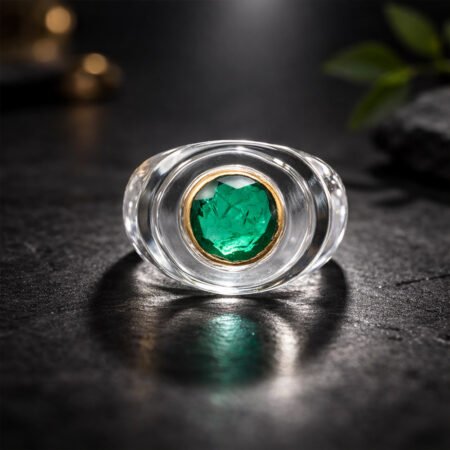 Crystal Quartz Hand Carved Gold Plated 925 Silver Gemstone Ring .