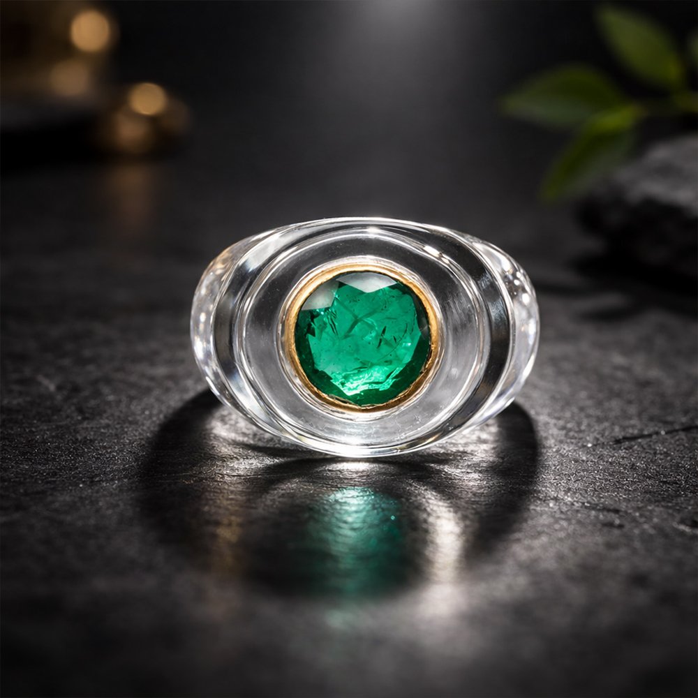 Crystal Quartz Hand Carved Gold Plated 925 Silver Gemstone Ring .