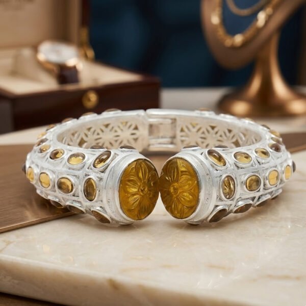 Yellow Sapphire Handmade 925 Sterling Silver Bangle .