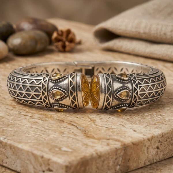 Yellow Sapphire Handmade 925 Sterling Silver Bangle .