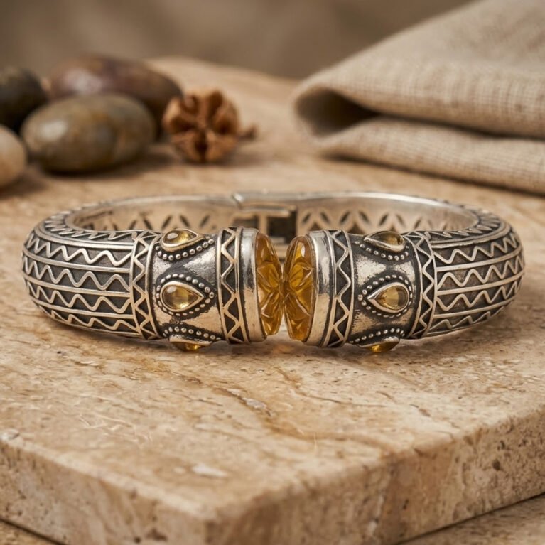 Yellow Sapphire Handmade 925 Sterling Silver Bangle .